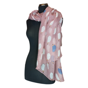 Shawl oud roze met witte en blauwe egels